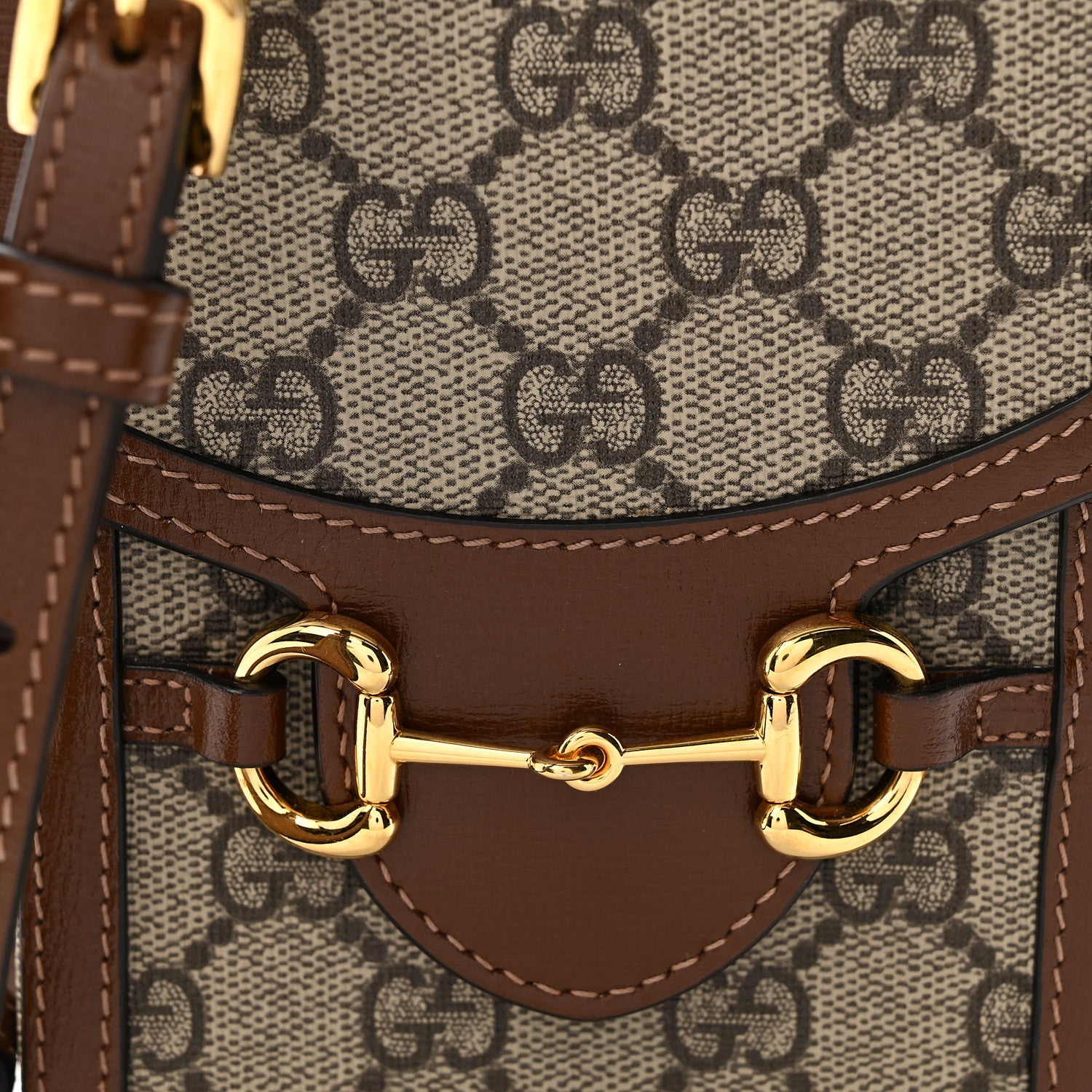 GG Supreme Monogram Mini Horsebit 1955 Crossbody Bag Beige Brown Sugar