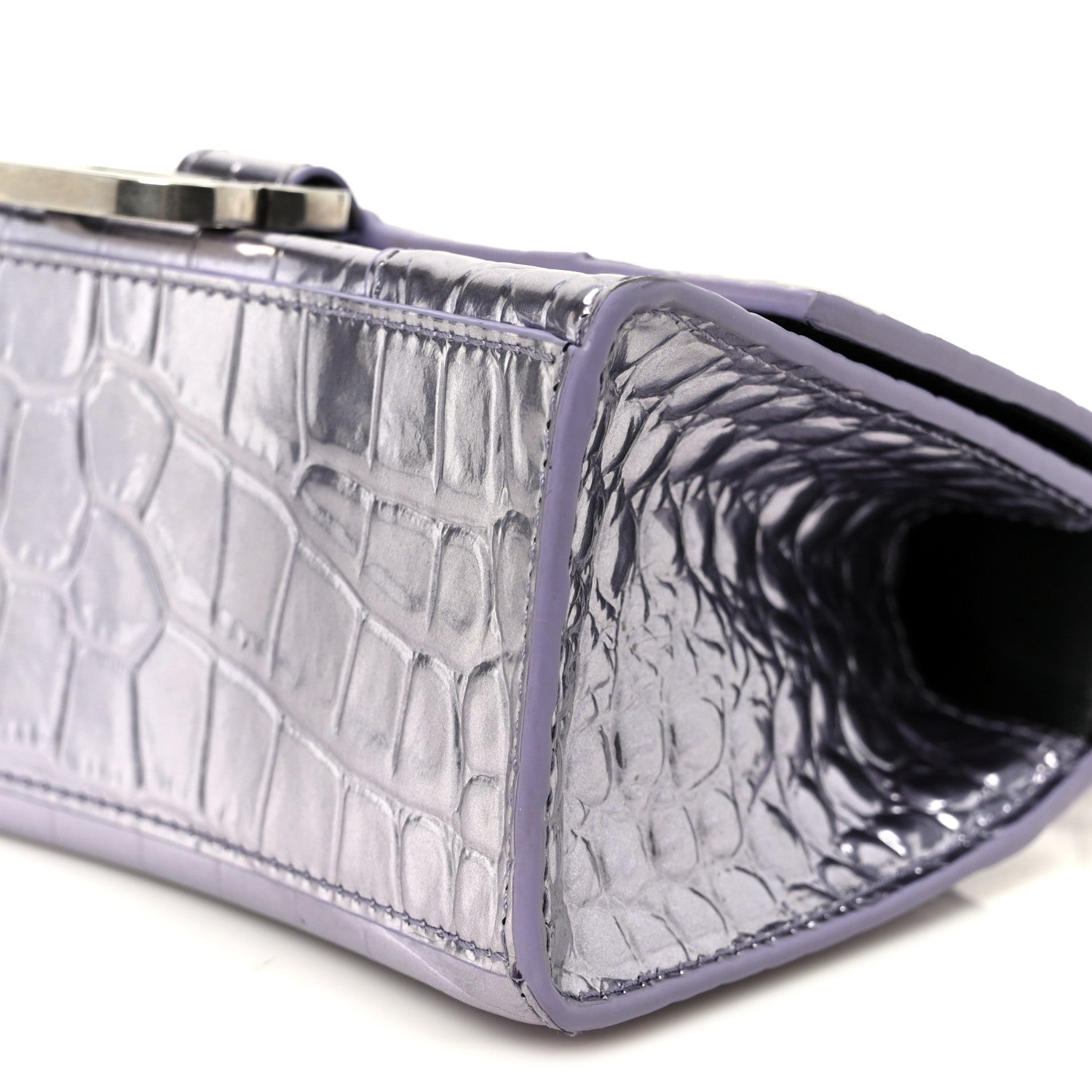 Metallic Calfskin Crocodile Embossed Hourglass Top Handle Bag XS Lilac