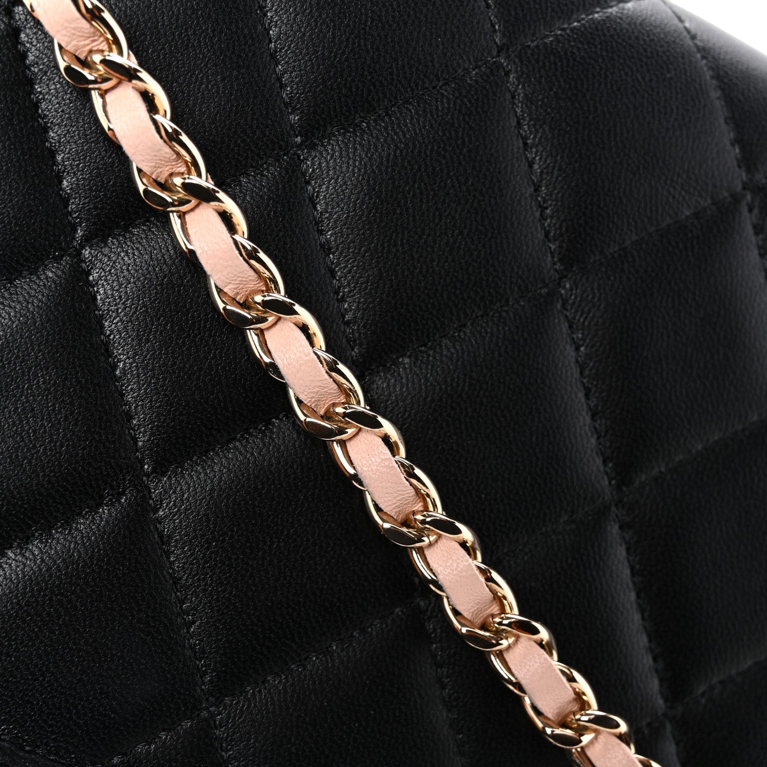 Lambskin Quilted Mini Wallet on Chain WOC Black Pink