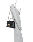 Calfskin Matelasse Small GG Marmont Top Handle Shoulder Bag Black