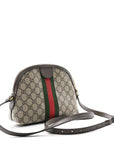 GG Supreme Monogram Textured Dollar Calfskin Web Small Ophidia Dome Shoulder Bag Beige Ebony New Acero
