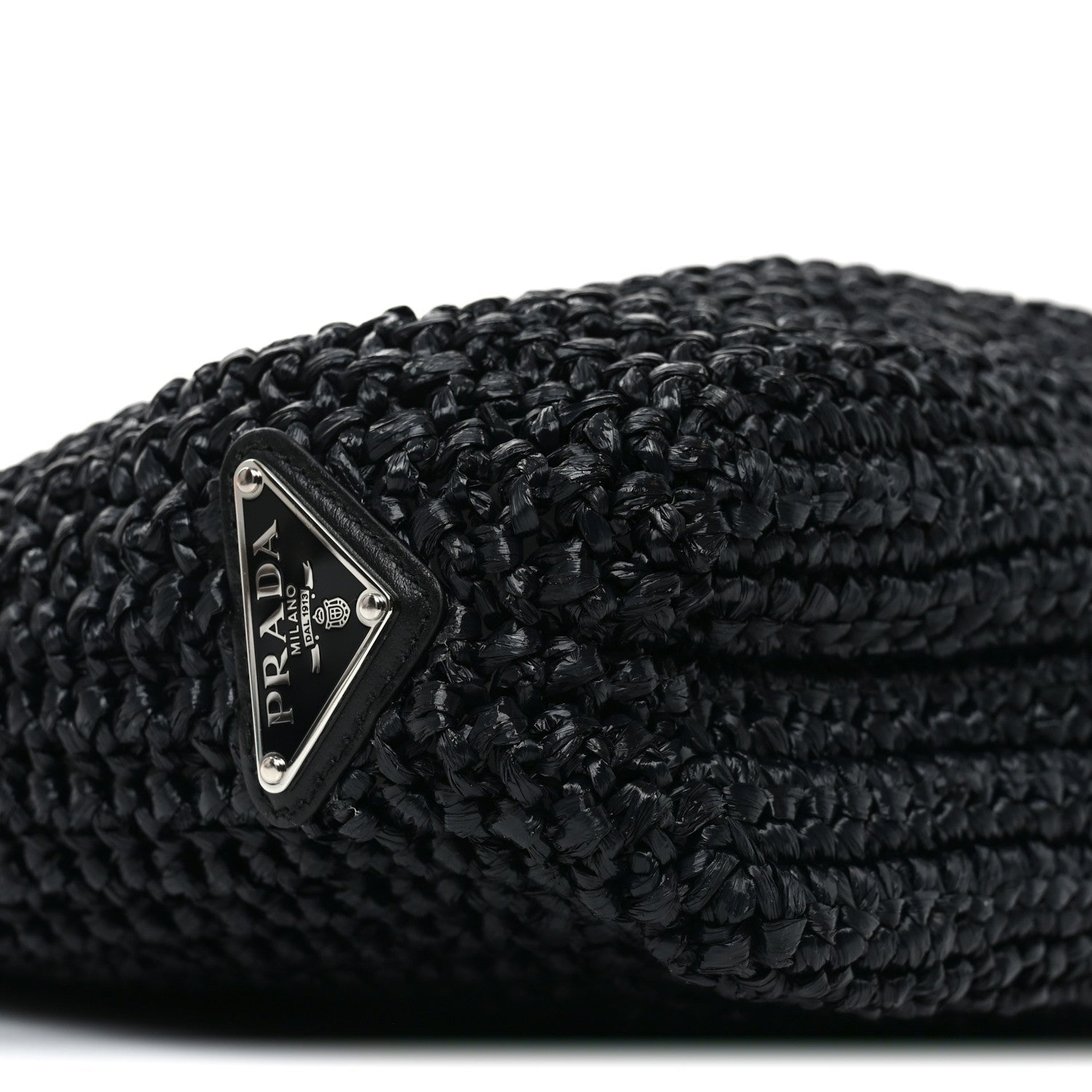 Yarn Raffia Effect Crochet Small Logo Tote Black