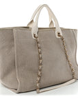 Mixed Fibers Calfskin Medium Deauville Tote Beige White