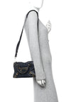 Chevre Gold Metallic Edge Hardware Mini City  Bleu Nuit Dark Sea