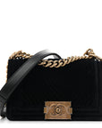 Velvet Chevron Quilted Small Boy Flap Black
