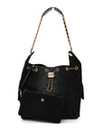 Washed Denim Quilted Medium CHNL 25 Handbag Black