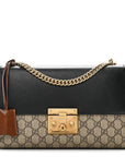 GG Supreme Monogram Calfskin Medium Padlock Shoulder Bag Beige Black Cuir
