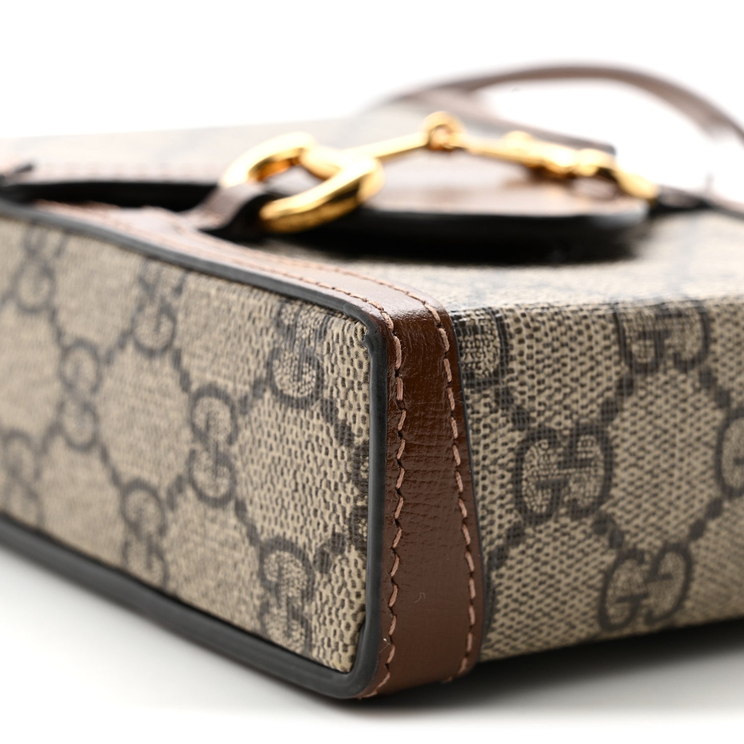 GG Supreme Monogram Mini Horsebit 1955 Crossbody Bag Beige Brown Sugar