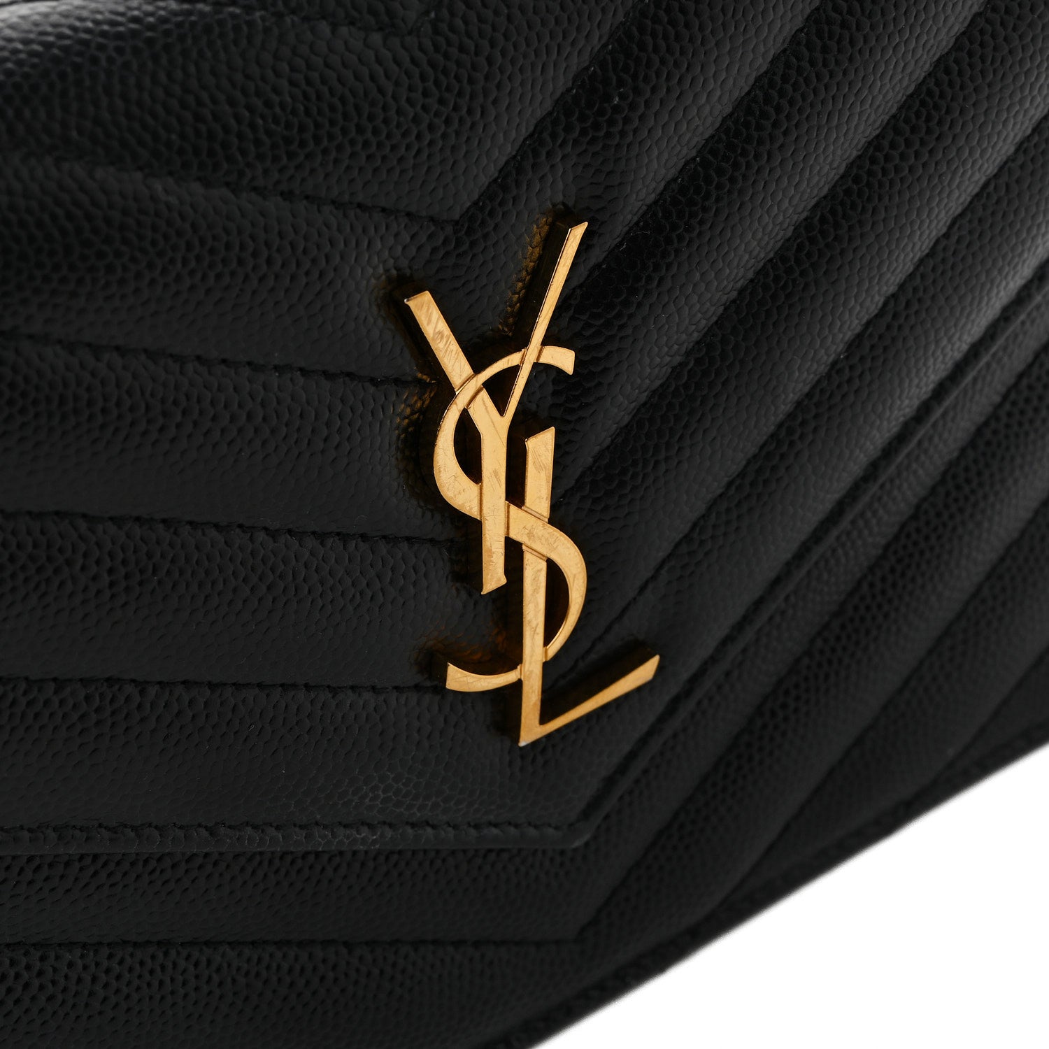 Grain De Poudre Matelasse Chevron Monogram Envelope Chain Wallet Black