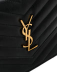 Grain De Poudre Matelasse Chevron Monogram Envelope Chain Wallet Black