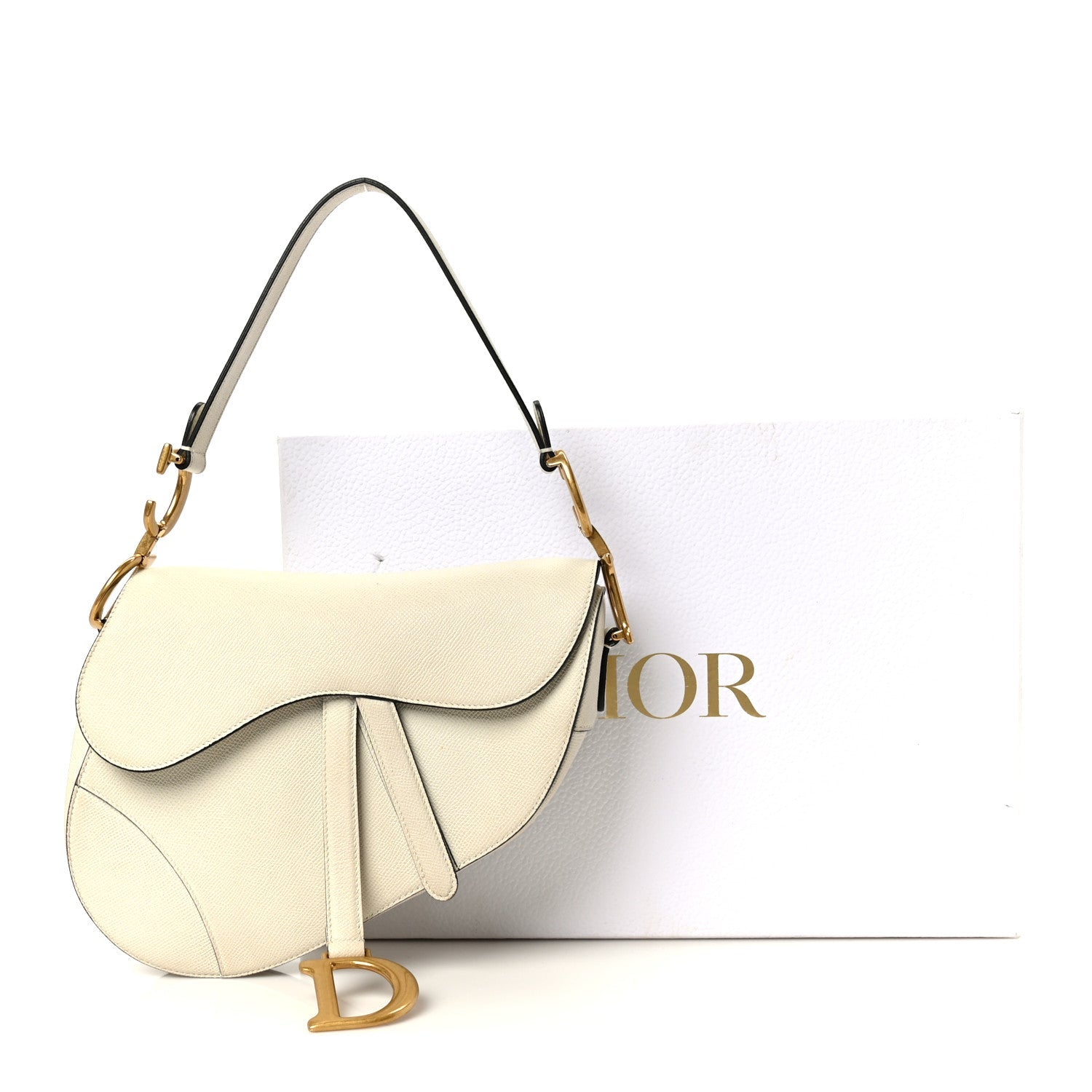 Grained Calfskin Saddle Bag White