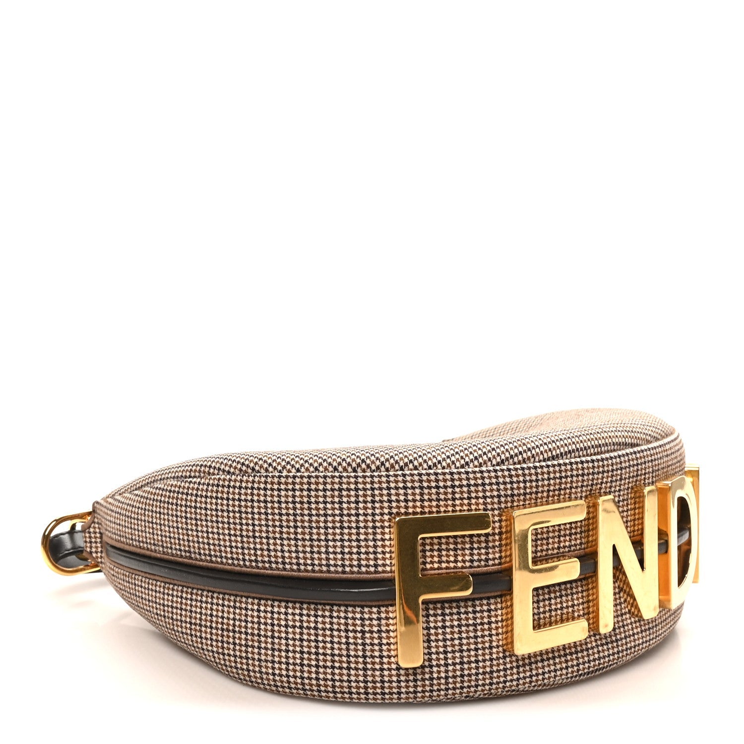 Wool Vitello Grace Small Houndstooth Small FNDIgraphy Hobo Bag Beige Ebano