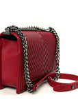 Calfskin Chevron Quilted Large Chain Boy Flap Red