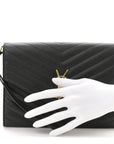 Grain De Poudre Matelasse Chevron Monogram Envelope Clutch Black