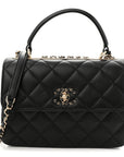 Lambskin Quilted Small Trendy CC Chain Dual Handle Flap Bag Black