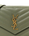 Grain De Poudre Matelasse Chevron Monogram Envelope Chain Wallet Light Sage