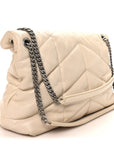 Lambskin Quilted Medium Loulou Puffer Monogram Chain Satchel Crema Soft
