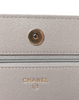 Caviar Quilted Studded CC Wallet On Chain WOC Grey