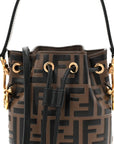 Vitello Liberty F is FNDI Bi-Color FF 1974 Embossed Mini Mon Tresor Bucket Bag Maya Black
