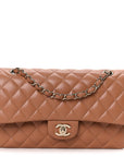 Lambskin Quilted Medium Double Flap Brown