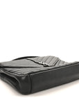 Sheepskin Matelasse Chevron Monogram Medium College Bag Black