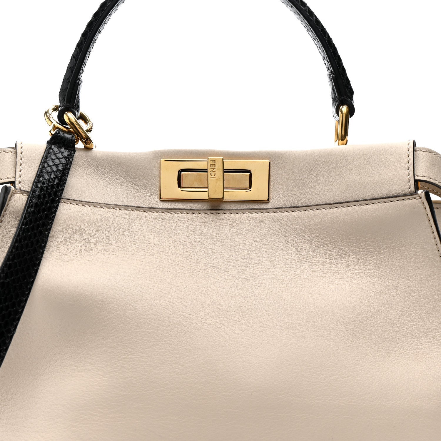 Vitello Seta Snakeskin Monster Eyes Medium Peekaboo Iconic Satchel  Amido Sand Black