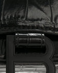 Shiny Calfskin Monochrome Crocodile Embossed Hourglass Chain Bag Black