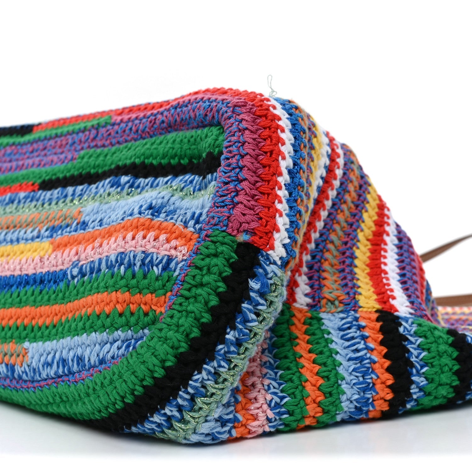 Cotton Crochet Stripe Tote Bag Multicolor