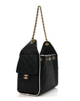 Braided Raffia Calfskin Small CHNL 25 Handbag Black White