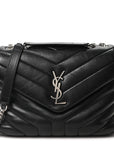 Calfskin Y Quilted Monogram Small Loulou Chain Satchel Black