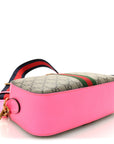 GG Supreme Monogram Textured Dollar Calfskin Web Ophidia Small Crossbody Bag Beige Ebony Fuchsia