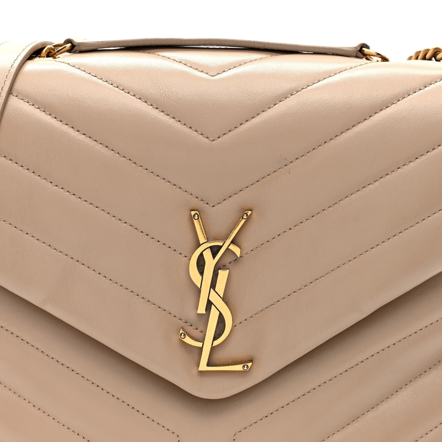 Calfskin Y Quilted Monogram Medium Loulou Chain Satchel Dark Beige
