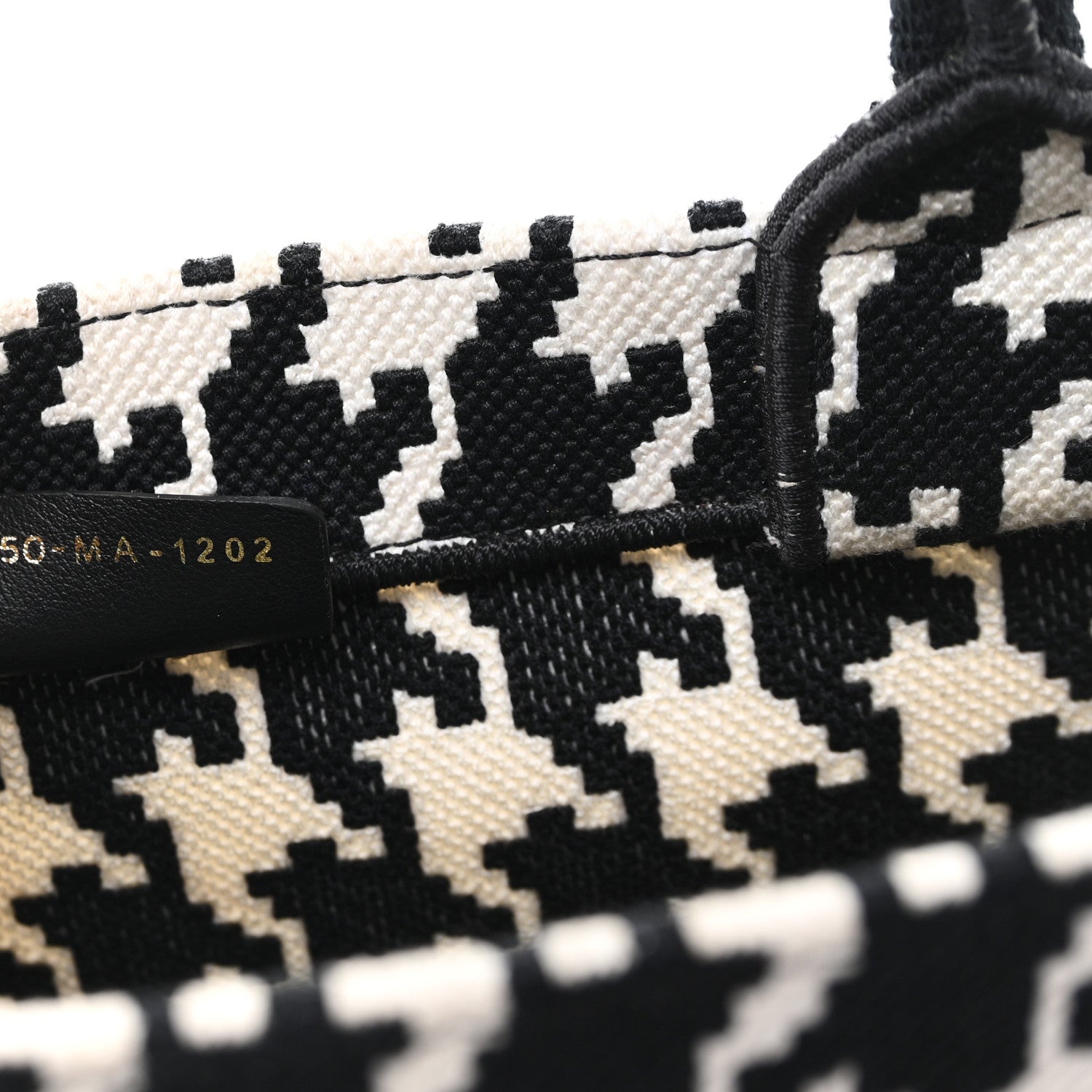 Canvas Macro Houndstooth Embroidered Medium Book Tote Black White