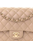 Iridescent Caviar Quilted Medium Double Flap Dark Beige