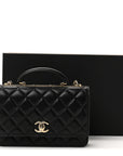 Lambskin Quilted Top Handle Trendy CC Wallet On Chain WOC Black