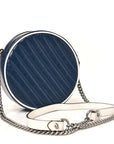 Azalea Calfskin Matelasse Diagonal Mini Torchon GG Marmont Round Shoulder Bag Blue Agata Mystic White