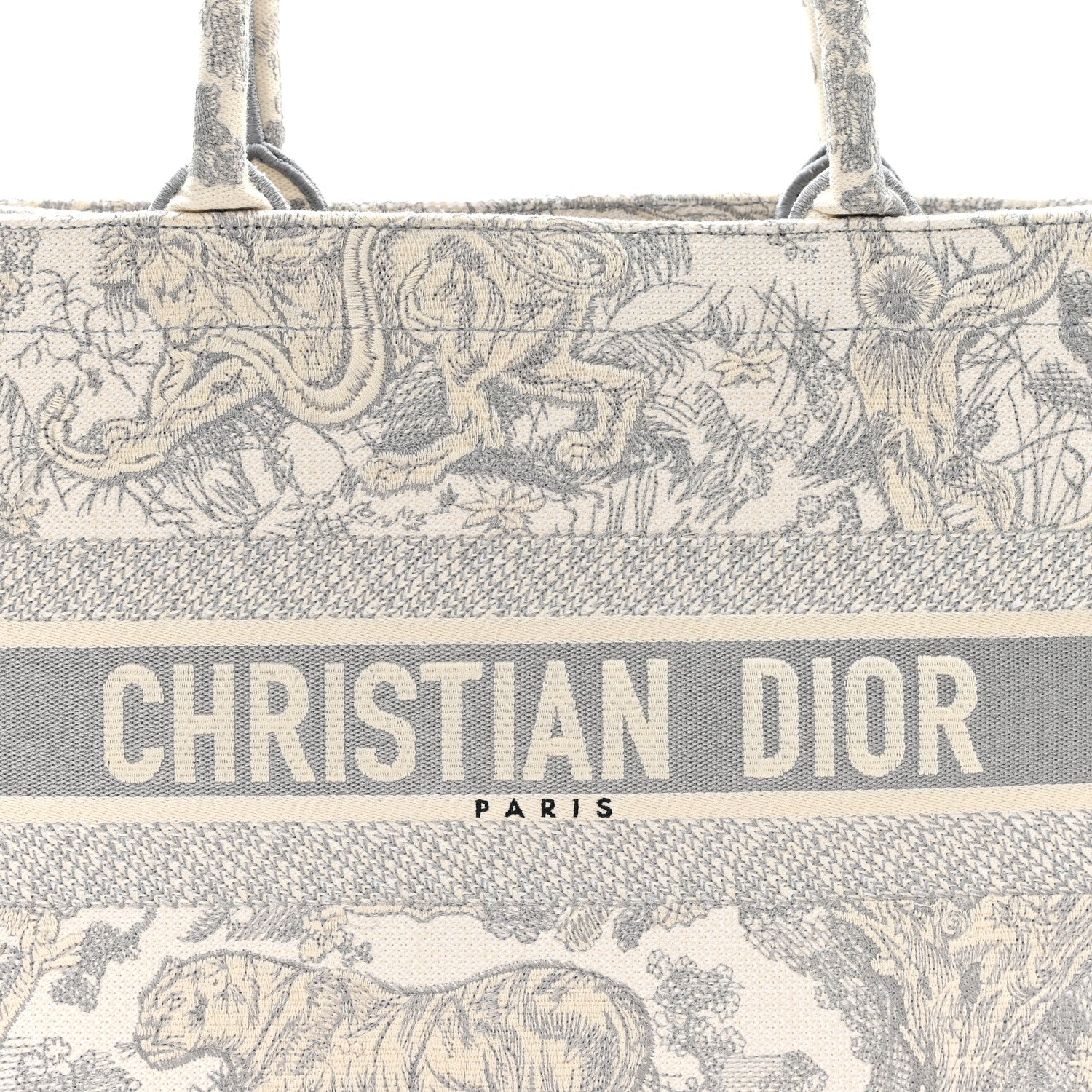 Canvas Embroidered Medium D1ORiviera Toile De Jouy Book Tote Gray