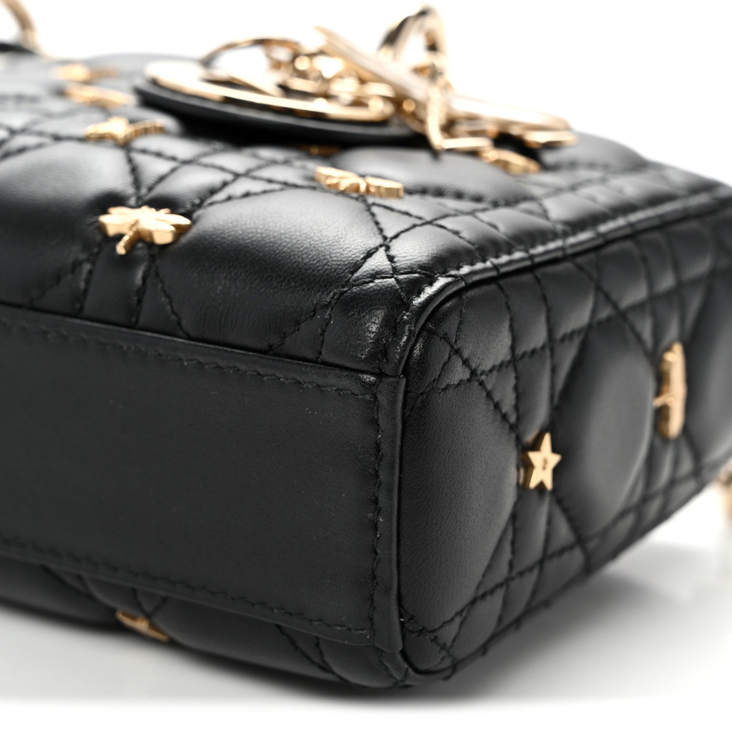 Lambskin Cannage Butterfly Studs Small Lady D-Joy Black