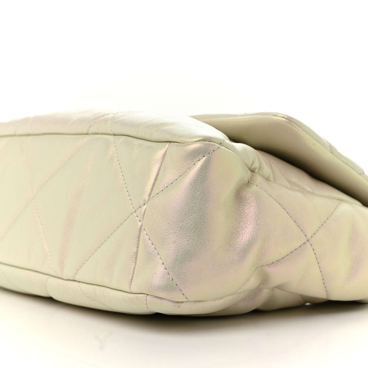 Iridescent Calfskin Quilted Large CHNL 19 Flap White