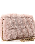 Faux Fur Quilted Virtus V Mini Chain Flap Shoulder Bag English Rose