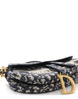 Oblique Embroidered Saddle Bag Blue