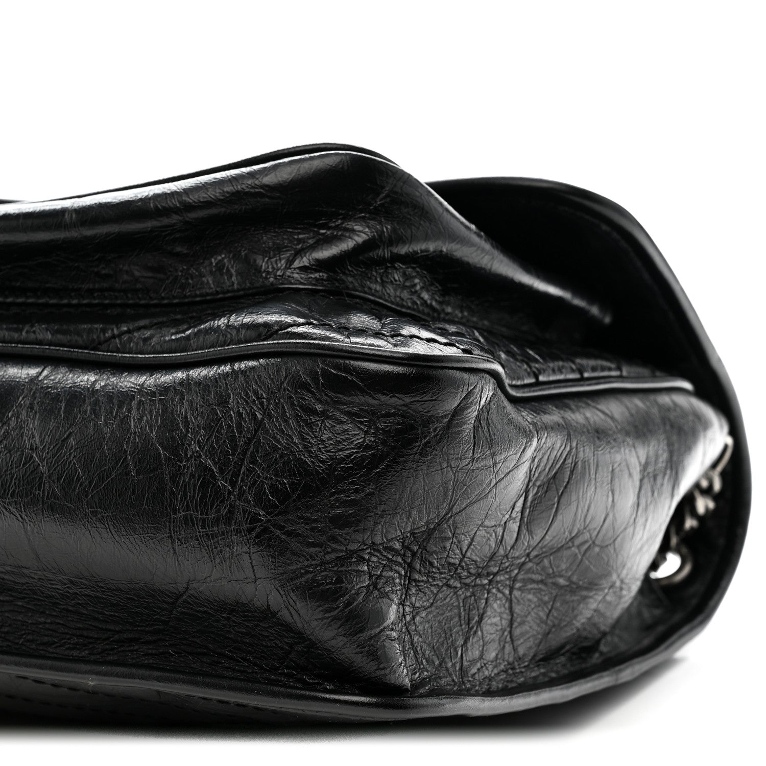 Crinkled Calfskin Matelasse Monogram Large Niki Chain Satchel Black