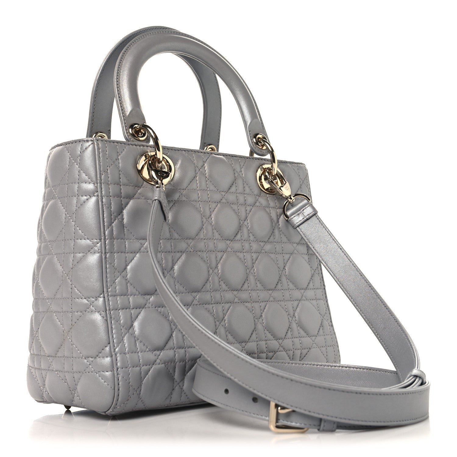 Pearly Lambskin Cannage Medium Lady D1OR Grey