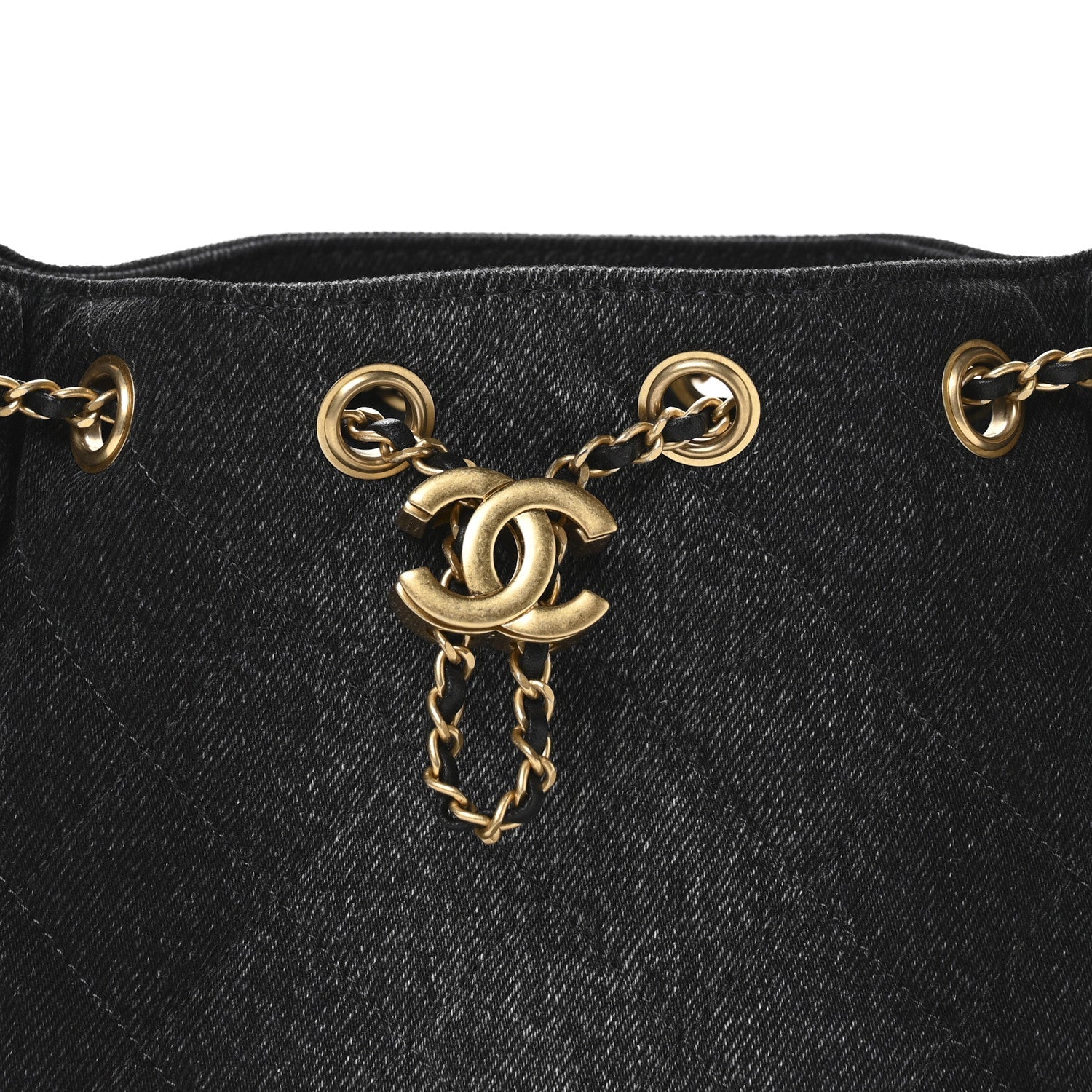 Washed Denim Quilted Mini CHNL 25 Handbag Black