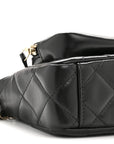 Shiny Crumpled Lambskin Quilted Mini Clutch With Chain Black