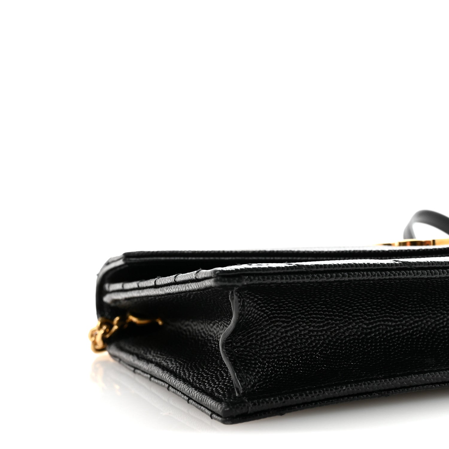 Grain De Poudre Matelasse Chevron Monogram Envelope Chain Wallet Black