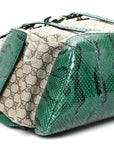 GG Supreme Monogram Snakeskin Ophidia Double Buckle Backpack Brown Green