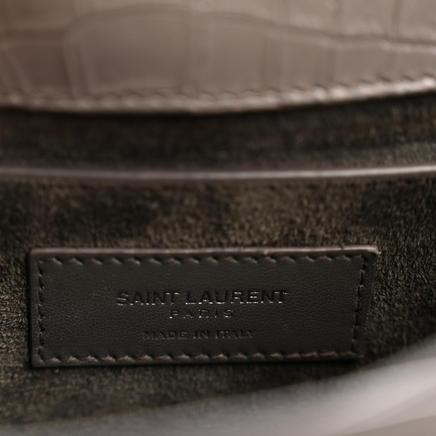 Calfskin Crocodile Embossed Medium Monogram Sunset Fog