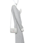 Metallic Lambskin Quilted Wallet On Chain WOC Silver