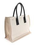Linen Calfskin Small Rive Gauche Tote Greggio Natural